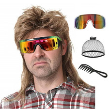 Byoubyou Mens 80S Mullet Wig Light Brown Synthetic Hair Adjustable Cap One Size picture
