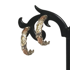 IOB Vtg Coleman Co CCO 925 SS Earrings w/ 12k Black Hills Gold Multi-Tone Leaves picture