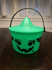 VINTAGE 1986 MCDONALDS PLASTIC HALLOWEEN CANDY PAIL BOO BUCKET GREEN WITCH picture