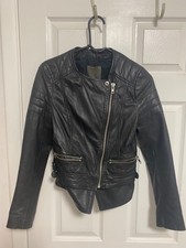 muubaa black vintage leather biker jacket picture