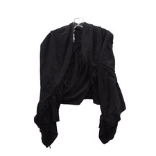 Chico's Women's Cape Poncho Shawl Size OS Black Cotton Fringe Open Front New picture