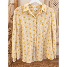 J.Jill Women’s Small Floral Embroidered Blouse Cream Yellow Long Sleeve picture