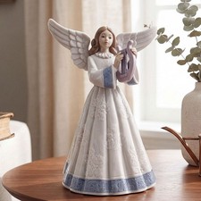 Vtg. Lladro 5830 Heavenly Harpist Angel Tree Topper Porcelain Figurine 7.5 W Box picture