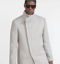 ZARA Men's Light Gray Wool Long Overcoat Lanificio Cangioli Fabric XL picture