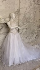 Vintage Forever Yours Wedding Dress Size 6 Pearl Beaded Sequined High Neck Train picture