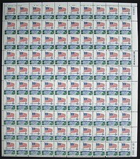 United States 6¢ Flag White House Postage Stamp #1338 MNH Full Sheet Perf Error picture