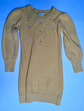 Nicole Miller New York Girls Sweater Dress 7 Beige Knit Puff Sleeve Crew Neck picture