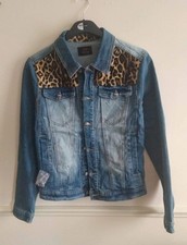 Sixth June Denim Jacket With Leopard Print size UK 8 10 New picture