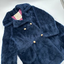 Vintage 60s White Stag Borg Faux Fur Coat XS/S Navy Jackie O Mid Century Teddy picture