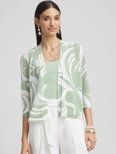 NWT Chico's Sage Green Botanical Print Cardigan & Mint Tank Top Set Sz 1/M/8 picture