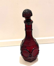 Avon 1876 Cape Cod Collection Wine Decanter Ruby Red Glass Bottle with Stopper picture