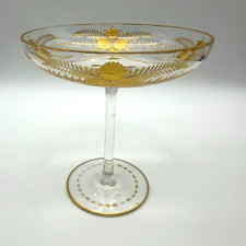 Antique Bohemian Crystal Glass Moser Gilt Intaglio Compote Gold Tazza c1900 picture