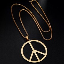 Large Peace Sign Pendant Necklace - Gold picture