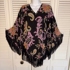 Roaman's Vintage Silk Fringe Beaded Paisley Floral Blouse Sz 1X Artsy Whimsical picture