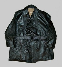 Antique Vtg 1940s Mens Italian Leather Jacket Dbl Breasted Belted Workwear Biker picture
