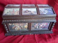 Vtg 1976 Victorian Style Jewelry Music Box Merle Norman Brown Scenery Art READ picture