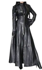 Women's Genuine Leather Long Dress Black Gown Mistress Leather Suit Gothic Coat picture