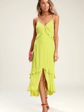*NEW* Lulu's Island Time Lime Green Ruffled Midi Dress picture