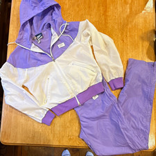 Vtg 80s NIKE Windbreaker Tracksuit Mint Two Piece Set Purple White Hood S Small picture