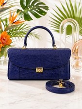 NEW Genuine Ostrich Leather Two-Way Satchel Bag – Cobalt Blue picture