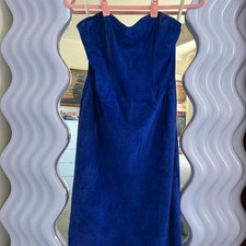 Vintage Firenze Santa Barbara Cobalt Blue Suede Leather Strapless Dress Medium picture