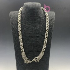 Chinese Old Tibetan Silver Necklace Hand Carved Dragon Necklaces picture
