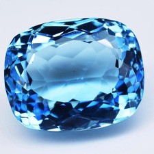 60+ CT Huge Flawless Swiss Blue Topaz Cushion Cut Certified Loose Gemstone picture