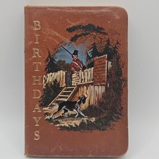Vintage Leather Birthday Book Hand Painted Charles Dickens Cover Schove London picture