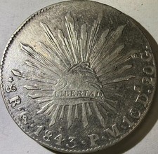 1843 Go PM Guanajuato Mexico 8 Reales Silver Coin picture