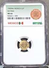 1945 MEXICO GOLD 2 PESOS G2P WREATH & EAGLE NGC MS 66 BEAUTIFUL GEM BU picture