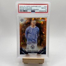 2023-24 Topps Chrome UCC Erling Haaland Orange Sapphire #10 PSA 8 Variation /25 picture