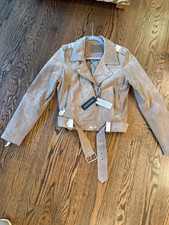 BLANKNYC Suede Moto Jacket Sand Stoner Beige Zip Leather Revolve L NWT $198 picture