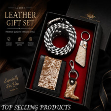 Genuine Hairy Cowhide Leather Gift Set, Handmade, Customized Personal Use Gift  picture
