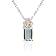 4.96cts Aquamarine Diamond Pendant Necklace  Yellow Gold 14K Anniversary Jewelry picture
