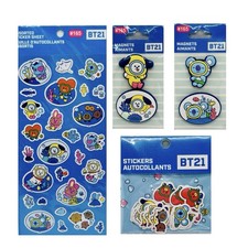 BT21 Lets Splash Sticker Sheet, Shaped Stickers, 3D Chimmy & Koya Magnets Set picture