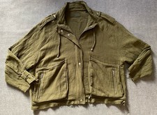 Blank NYC Army Green Boxy Gauzy Raw Edge Jacket Women’s L Casual Boho picture