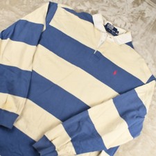 Vintage Polo By Ralph Lauren Men's XL Rugby Shirt Blue Cream Striped Long Sleeve picture