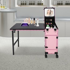 Foldable Rolling Makeup Case Rolling Portable Manicure Table with 3 Drawers picture