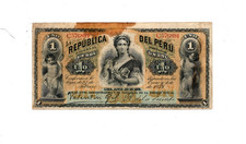 Peru - Old 1 Sol Note - 1879 - P1 - Circ. w/stain picture