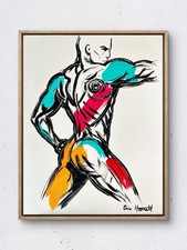 Original Acrylic 14x11 Expressionist Dynamic Male Figure Painting Signed Canvas picture