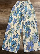 Peppermayo Blue Floral Pleated Wide Leg Pants Size US 8/ AU 12 Retro Print picture