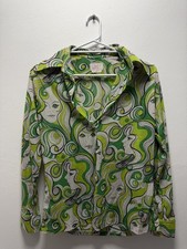 Vintage 1970s Country Club Australia Psychedelic Shirt Green Face Print Nylon picture