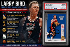 Larry Bird Signed 1992 Skybox Olympic Team Card USA#6 (PSA 8, POP 2, 5 Higher) picture
