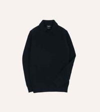 Drake's Navy Alpaca Lambswool Ribbed Integral Collar Jumper/Sweater, Size Small picture
