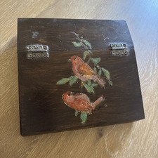 Vintage Rare Hand Crafted Japanese/Chinese JewelryBox Brown 9” Birds  picture