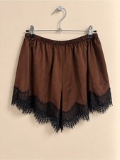 WAYF Brown Satin Lace Trim Pull-On Shorts Size M NWT (Sold Out Online) picture