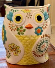 Pier One Hand Painted Owl Planter/Vase New picture