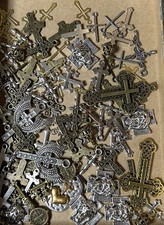 Lot Of Approx 85 Pcs (130g) Assorted Religious Pendant Charms Jesus Crosses picture
