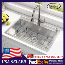 Quikore 33x22 Drop In Topmount Kitchen Sink 16 Gauge Stainless Steel with Grid picture