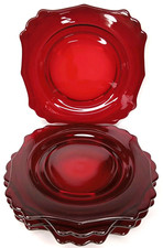 Antique 1930s New Martinsville Glass Fancy Square Ruby Salad Plate Set Of 6 picture